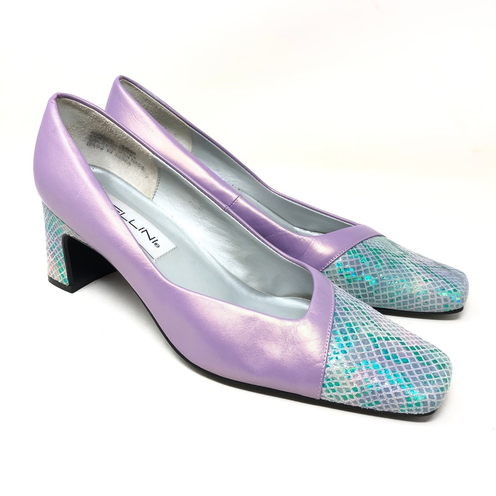 Vintage Bellini Women's 10 Pumps Purple Iridescent Snake Print Leather Heels